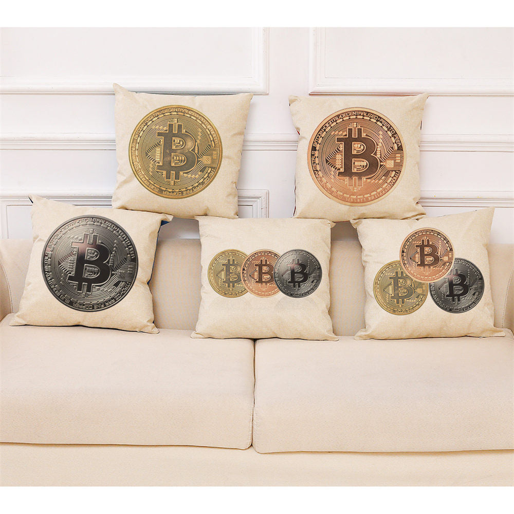 Home Decor Cushion Cover Bitcoin Decorative Coins Throw Pillowcase Pillow Covers