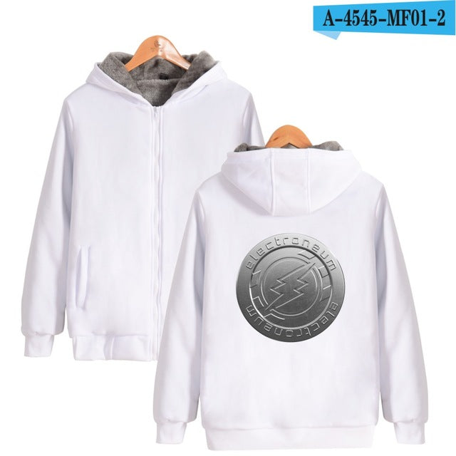 Electroneum Thick Hoodie Zipper Blockchain  Hoodie White