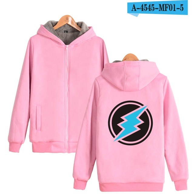 Electroneum Thick Hoodie Zipper Blockchain  Hoodie Pink